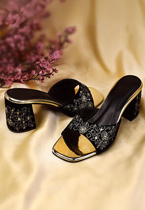 Embroidered Velvet Heels in Black