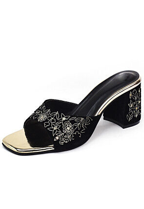 Embroidered Velvet Heels in Black