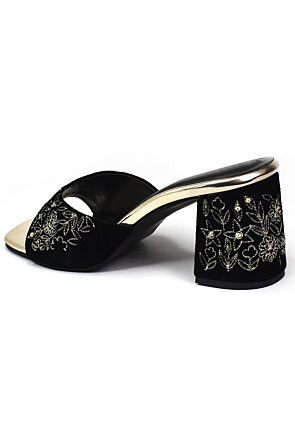 Embroidered Velvet Heels in Black