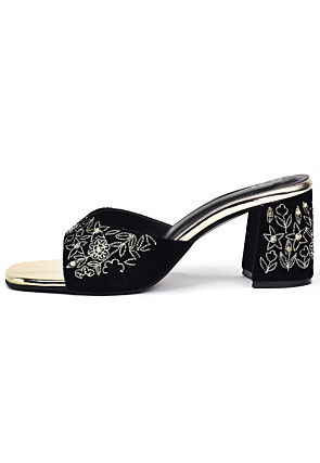 Embroidered Velvet Heels in Black