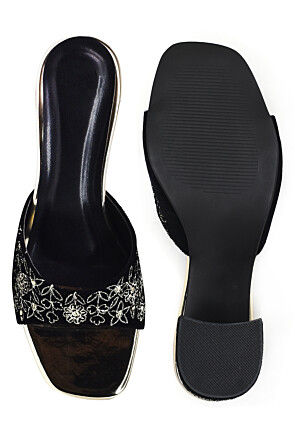 Embroidered Velvet Heels in Black