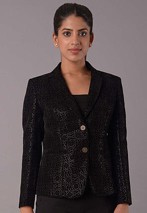 Embroidered Velvet Jacket in Black