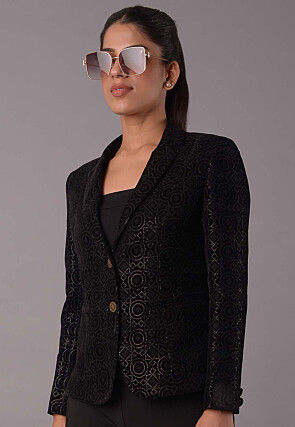 Embroidered Velvet Jacket in Black