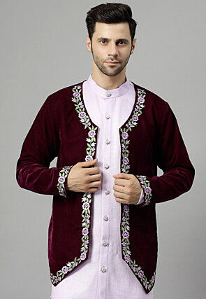 Embroidered Velvet Jacket in Wine