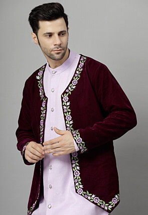 Embroidered Velvet Jacket in Wine