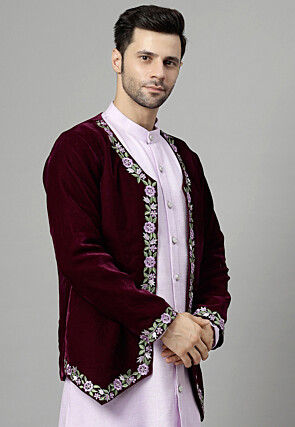 Embroidered Velvet Jacket in Wine
