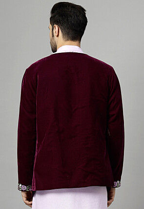 Embroidered Velvet Jacket in Wine