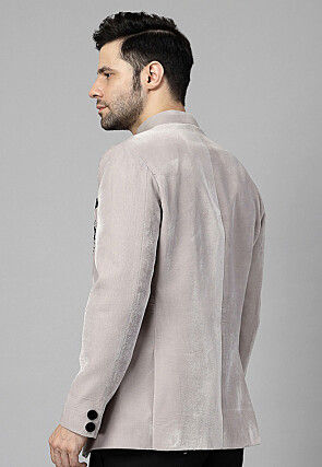 Embroidered Velvet Jodhpuri Jacket in Light Grey