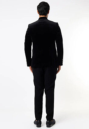Embroidered Velvet Jodhpuri Suit in Black