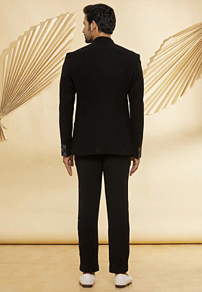 Embroidered Velvet Jodhpuri Suit in Black