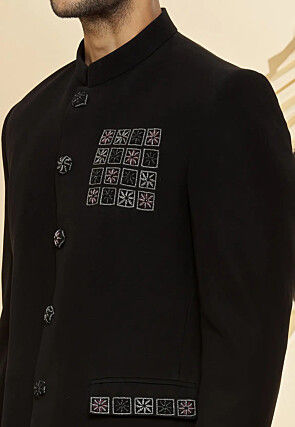 Embroidered Velvet Jodhpuri Suit in Black