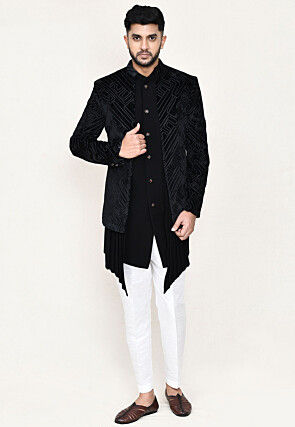 Embroidered Velvet Jodhpuri Suit in Black