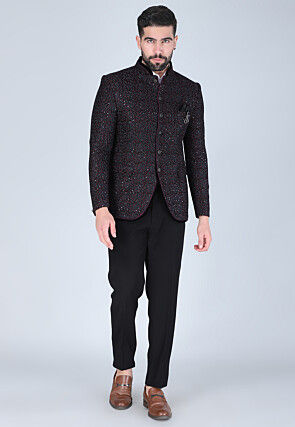 Embroidered Velvet Jodhpuri Suit in Black