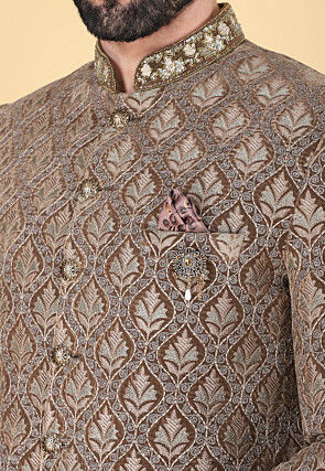Embroidered Velvet Jodhpuri Suit in Brown