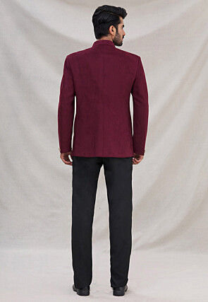 Embroidered Velvet Jodhpuri Suit in Magenta