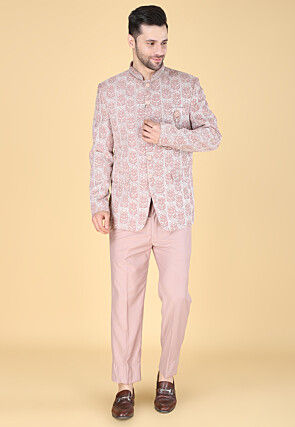Embroidered Velvet Jodhpuri Suit in Pink