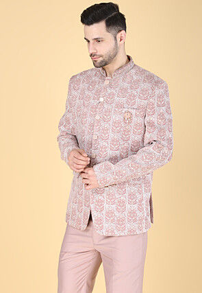 Embroidered Velvet Jodhpuri Suit in Pink