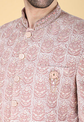 Embroidered Velvet Jodhpuri Suit in Pink