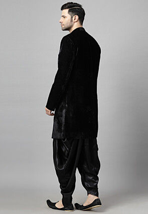 Embroidered Velvet Sherwani in Black