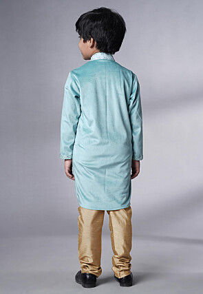 Embroidered Velvet Kurta Set in Sky Blue
