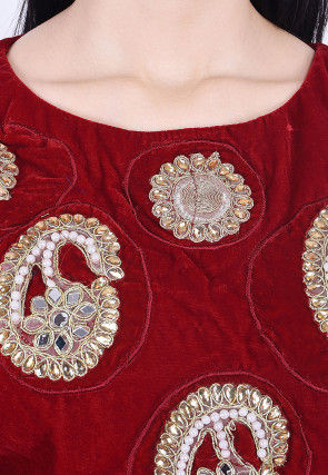 Embroidered Velvet Kurti Maroon