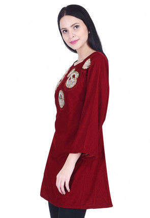 Embroidered Velvet Kurti Maroon