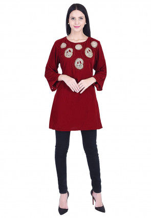 Embroidered Velvet Kurti Maroon
