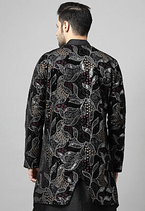 Embroidered Velvet Layered Jacket in Black