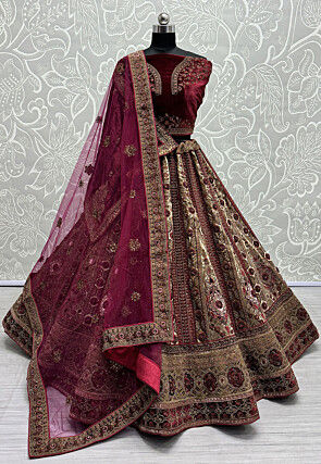Embroidered Velvet Lehenga in Beige