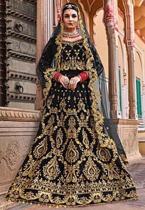 Embroidered Velvet Lehenga in Black