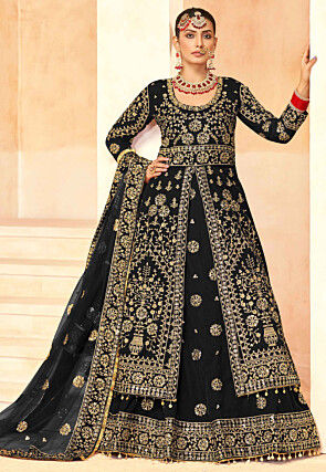 Embroidered Velvet Lehenga in Black