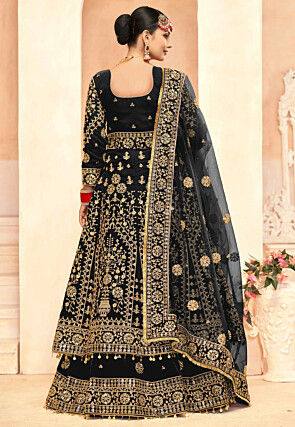 Embroidered Velvet Lehenga in Black