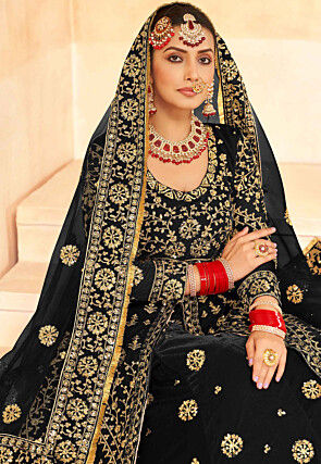 Embroidered Velvet Lehenga in Black