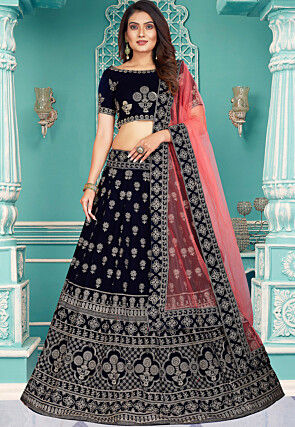 Embroidered Velvet Lehenga in Black