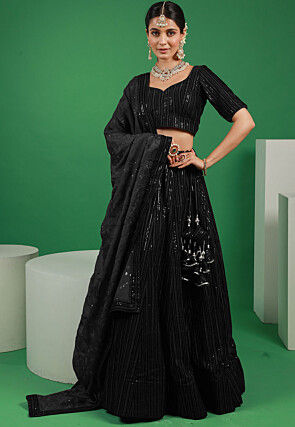 Embroidered Velvet Lehenga in Black