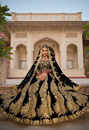 Embroidered Velvet Lehenga in Black
