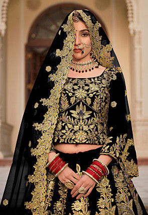 Embroidered Velvet Lehenga in Black