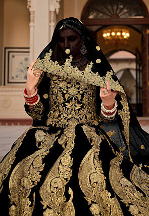 Embroidered Velvet Lehenga in Black