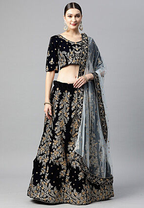 Embroidered Velvet Lehenga in Black