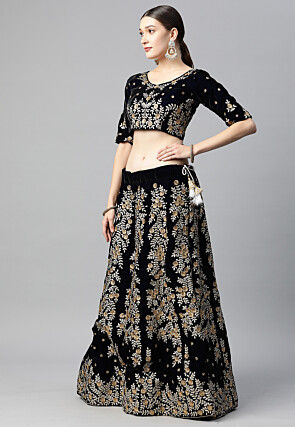 Embroidered Velvet Lehenga in Black