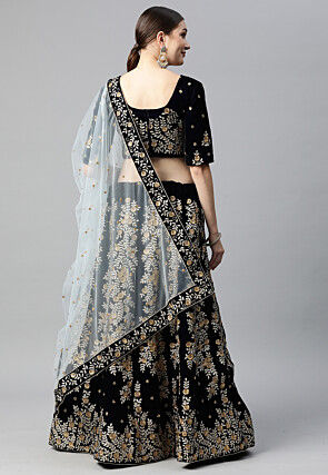 Embroidered Velvet Lehenga in Black