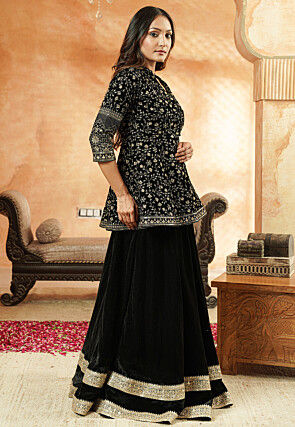 Embroidered Velvet Lehenga in Black