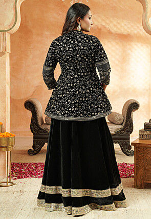 Embroidered Velvet Lehenga in Black