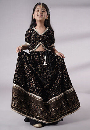 Embroidered Velvet Lehenga in Black