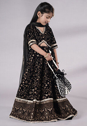 Embroidered Velvet Lehenga in Black