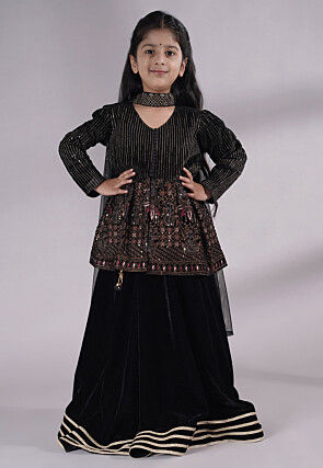 Embroidered Velvet Lehenga in Black