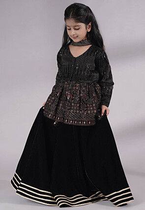 Embroidered Velvet Lehenga in Black