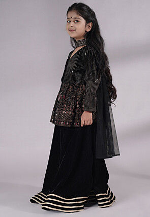 Embroidered Velvet Lehenga in Black