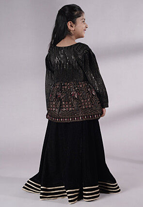 Embroidered Velvet Lehenga in Black