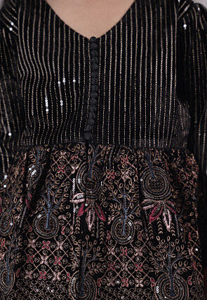 Embroidered Velvet Lehenga in Black